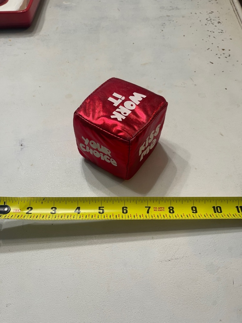 Red Satin Game Dice with White Text